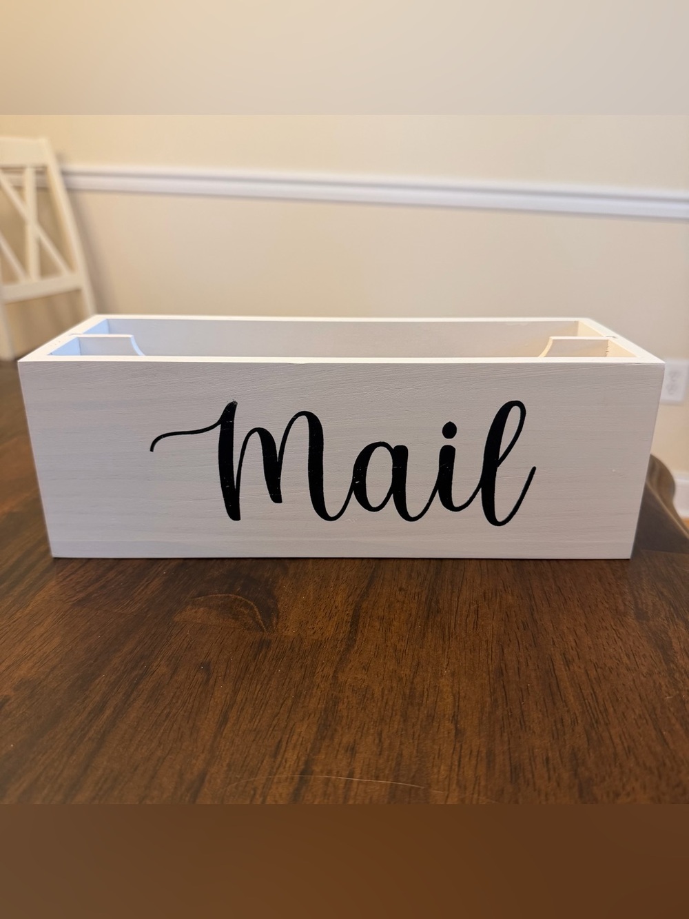 White Wooden Mail Organizer - Farmhouse Style - Removable Slot